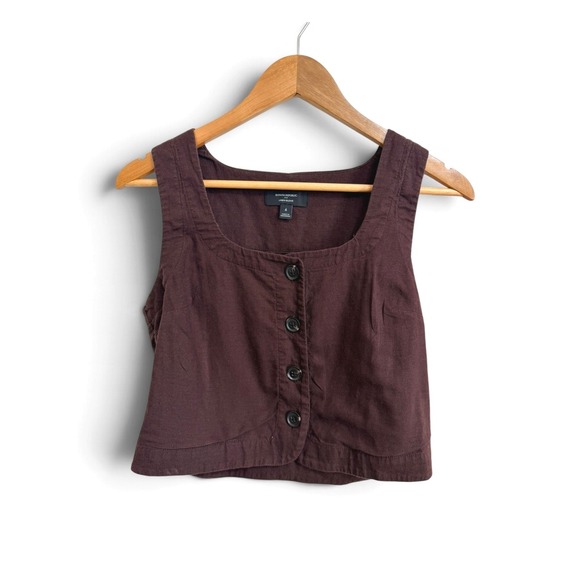 Banana Republic Jackets & Blazers - Banana Republic Linen Blend Brown Square Neck Button Front crop Vest Top Size 6